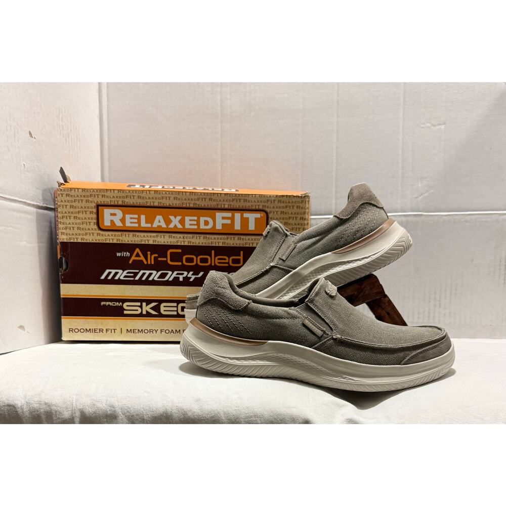SKECHERS Hasting-Vigo 205366 Taupe Relaxed Fit Sneaker Shoes Mens 10 Canvas NEW